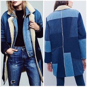 Free people patchwork denim jacket Sherpa